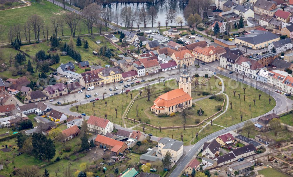 Aerial photograph Altdöbern - Church building of evangelischen Kirche in Altdoebern in the state Brandenburg, Germany