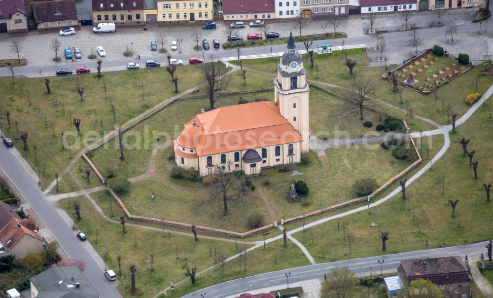 Altdöbern from above - Church building of evangelischen Kirche in Altdoebern in the state Brandenburg, Germany