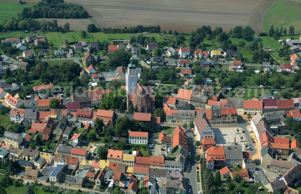 Aerial image Bad Schmiedeberg - Church building of the Evangelische Kirche in the city area in Bad Schmiedeberg in the state Saxony-Anhalt