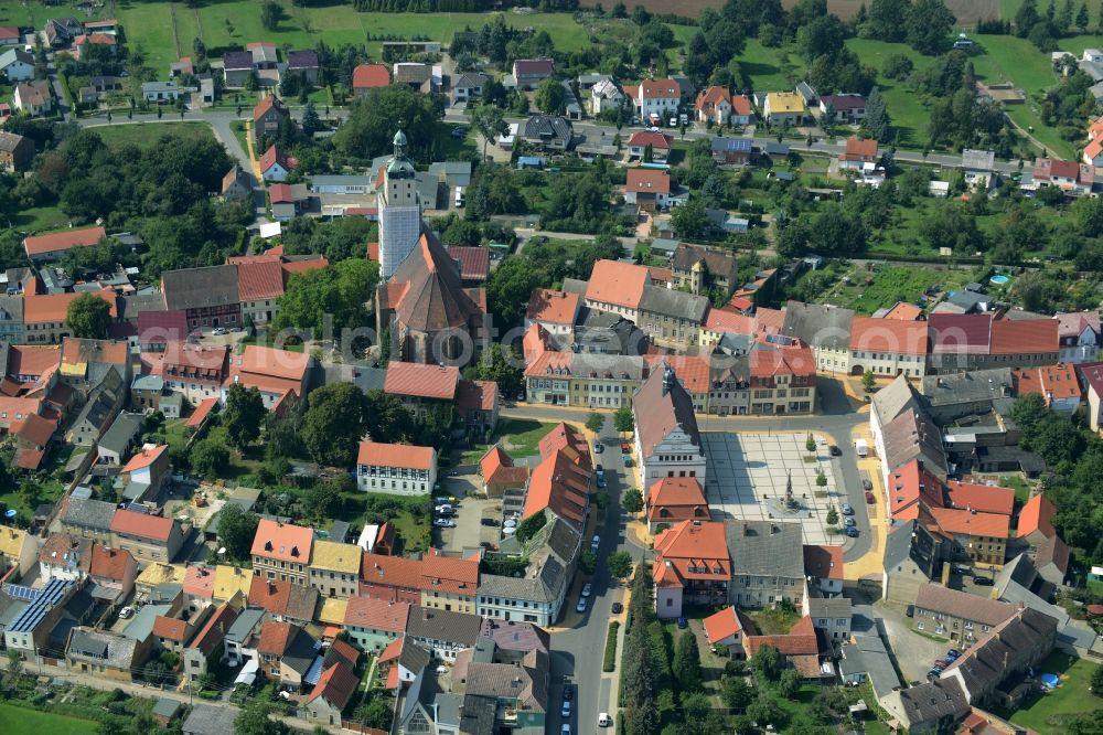 Aerial photograph Bad Schmiedeberg - Church building of the Evangelische Kirche in the city area in Bad Schmiedeberg in the state Saxony-Anhalt