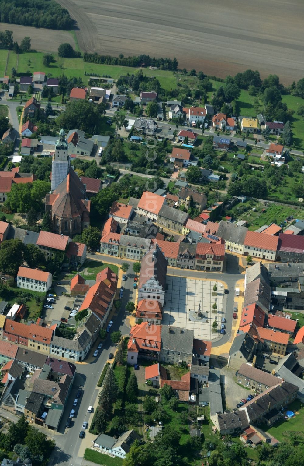 Bad Schmiedeberg from above - Church building of the Evangelische Kirche in the city area in Bad Schmiedeberg in the state Saxony-Anhalt