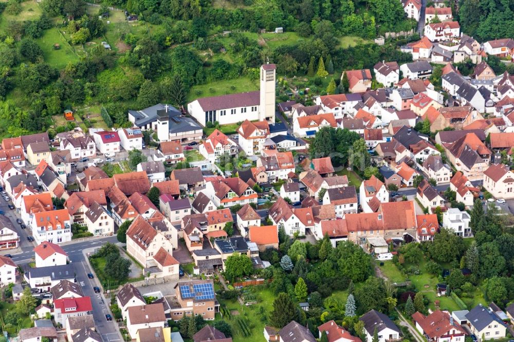 Sulzbach from above - Evangelic Church building in the village of in Sulzbach in the state Baden-Wurttemberg, Germany