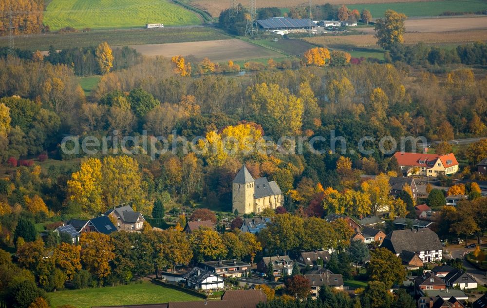 Aerial image Hamm - Church building of the protestant church Uentrop in autumnal Hamm in the state of North Rhine-Westphalia