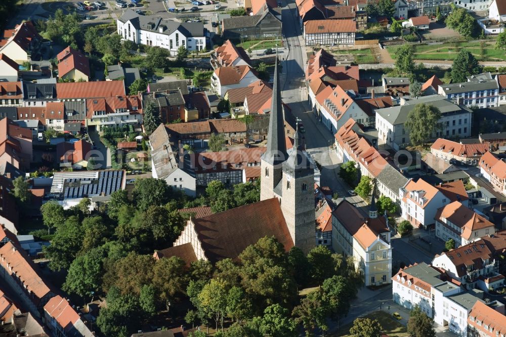 Aerial image Burg - Church building evangelical Church Unser Lieben Frauen in Burg in the state Saxony-Anhalt