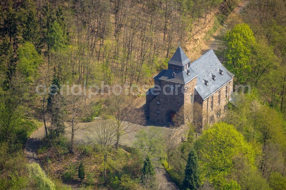 Aerial image Dreis-Tiefenbach - Church building of Evangelischen Kirche on Weyertshainstrasse in Dreis-Tiefenbach in the state North Rhine-Westphalia, Germany