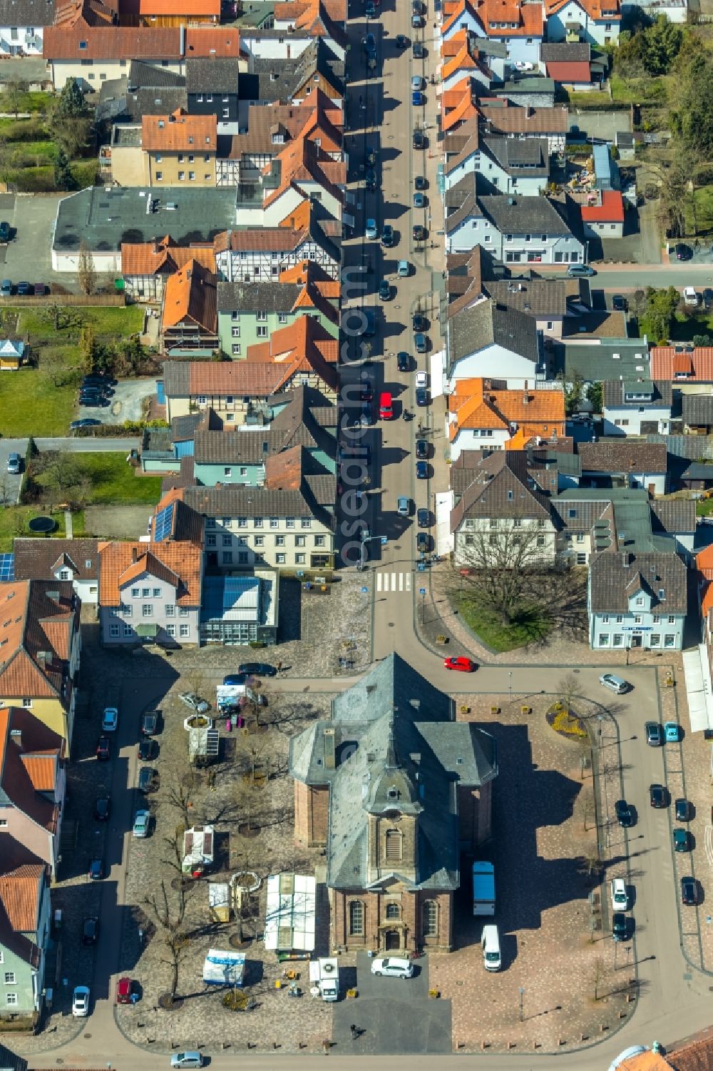 Bad Arolsen from above - Church building Martin Luther Stadtkirche on Kirchplatz in Bad Arolsen in the state Hesse, Germany