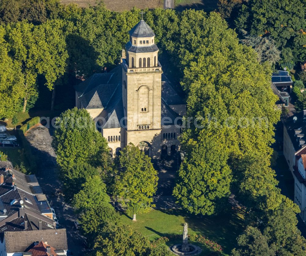 Aerial photograph Gelsenkirchen - Church building Evangelischen Pauluskirche Am Markt in Gelsenkirchen in the state North Rhine-Westphalia, Germany