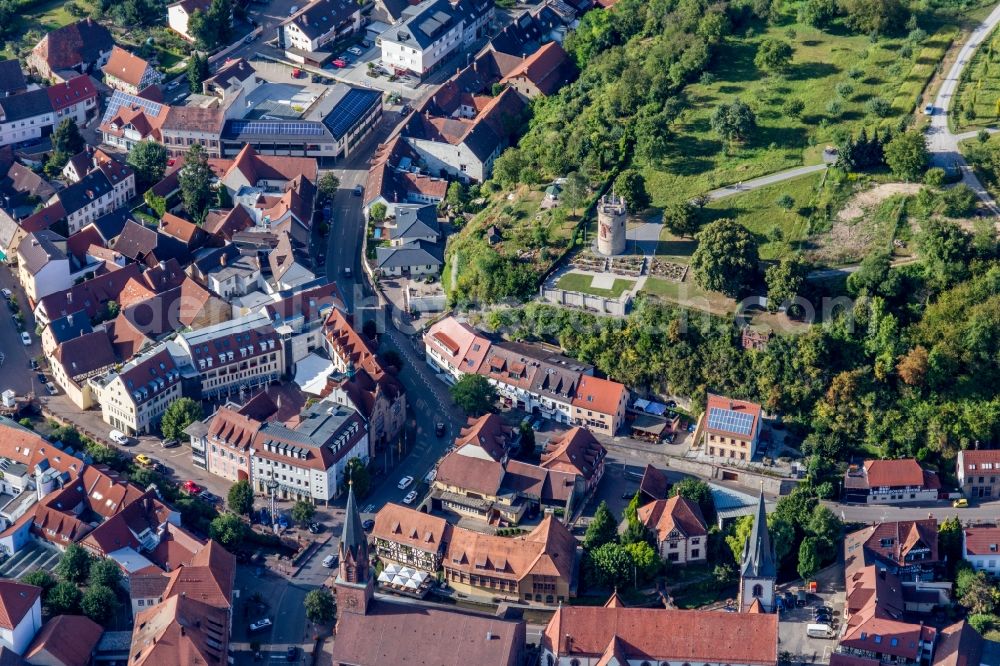 Aerial image Weingarten (Baden) - Buildings of the evangelic church and of the catholic church St. Michael Weingarten, in Weingarten (Baden) in the state Baden-Wurttemberg, Germany