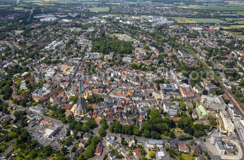 Aerial image Unna - Church building of the Evangelical Church in the city center in Unna Altstadt- in North Rhine-Westphalia