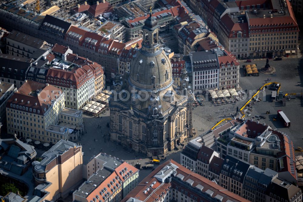 Aerial image Dresden - Church building in Frauenkirche Dresden on Neumarkt Old Town- center of downtown in the district Altstadt in Dresden in the state Saxony, Germany