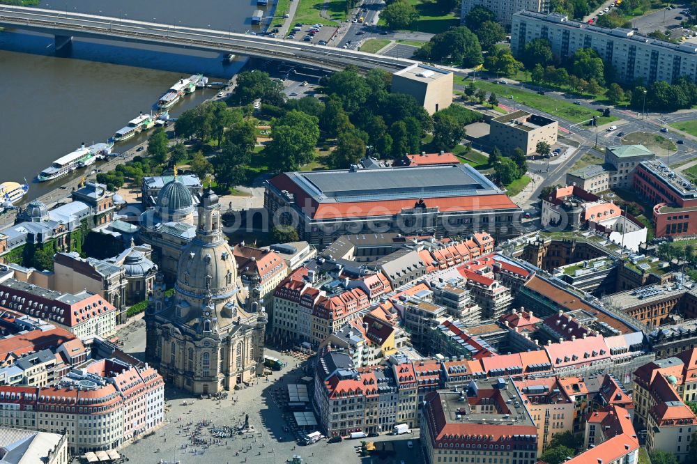 Aerial photograph Dresden - Church building in Frauenkirche Dresden on Neumarkt Old Town- center of downtown in the district Altstadt in Dresden in the state Saxony, Germany