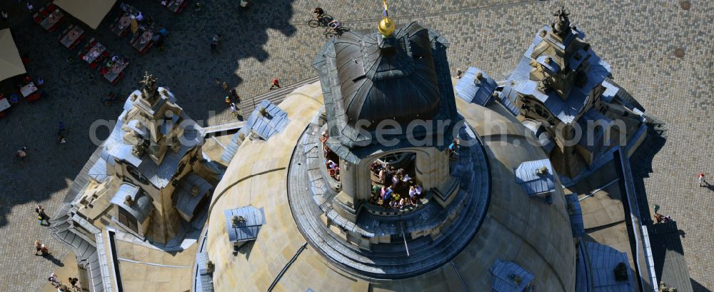 Aerial image Dresden - Church building in Frauenkirche Dresden on Neumarkt Old Town- center of downtown in the district Altstadt in Dresden in the state Saxony, Germany