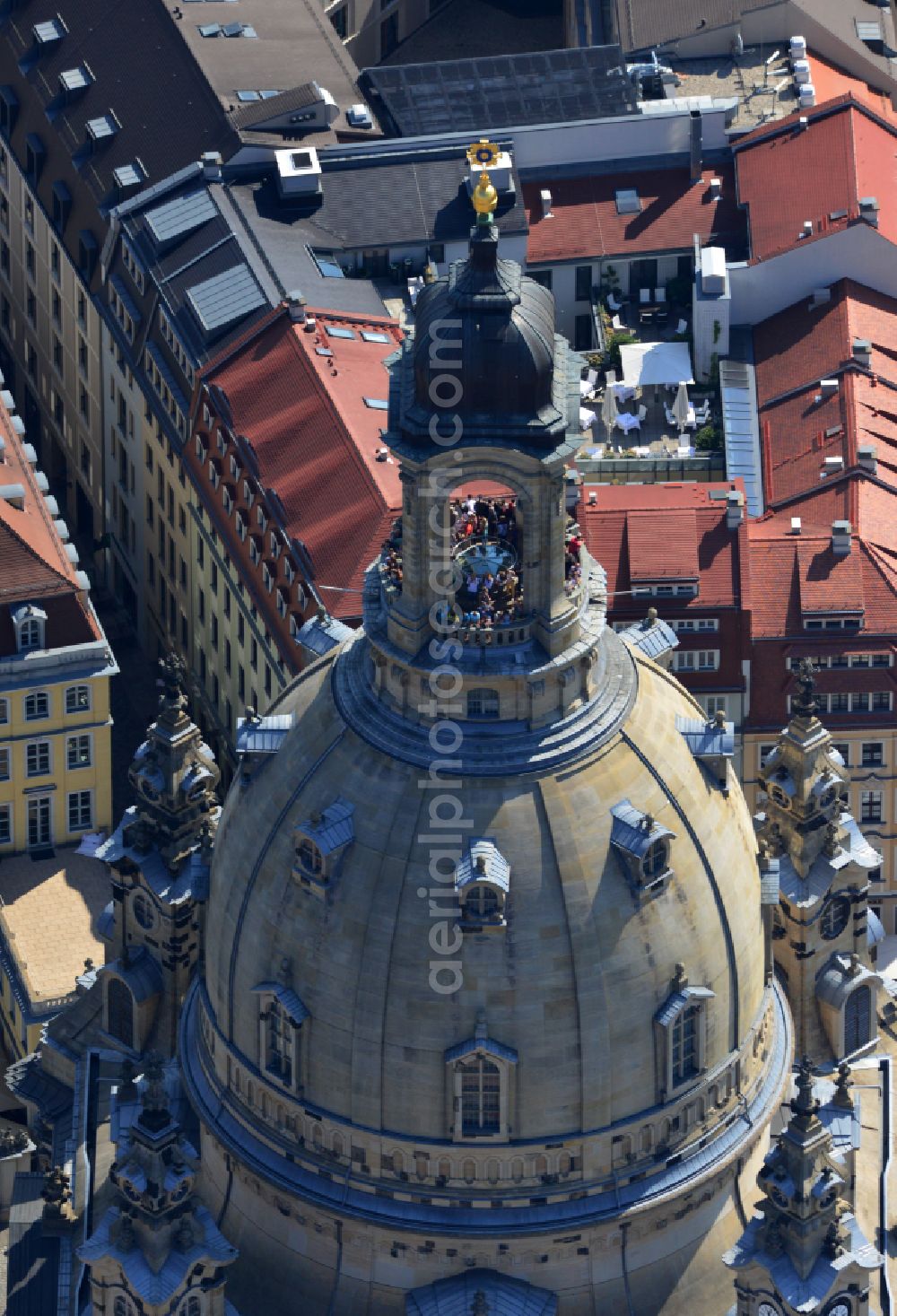 Aerial image Dresden - Church building in Frauenkirche Dresden on Neumarkt Old Town- center of downtown in the district Altstadt in Dresden in the state Saxony, Germany