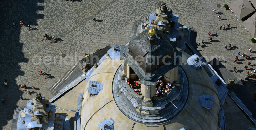 Aerial image Dresden - Church building in Frauenkirche Dresden on Neumarkt Old Town- center of downtown in the district Altstadt in Dresden in the state Saxony, Germany