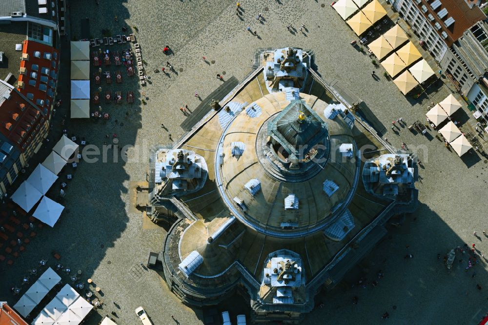 Aerial photograph Dresden - Church building in Frauenkirche Dresden on Neumarkt Old Town- center of downtown in the district Altstadt in Dresden in the state Saxony, Germany