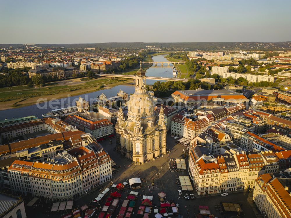 Aerial photograph Dresden - Church building in Frauenkirche Dresden on Neumarkt Old Town- center of downtown in the district Altstadt in Dresden in the state Saxony, Germany