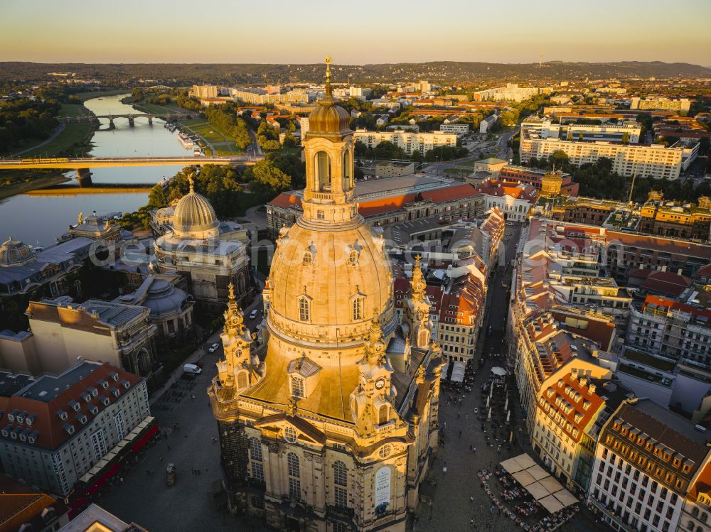 Aerial image Dresden - Church building in Frauenkirche Dresden on Neumarkt Old Town- center of downtown in the district Altstadt in Dresden in the state Saxony, Germany