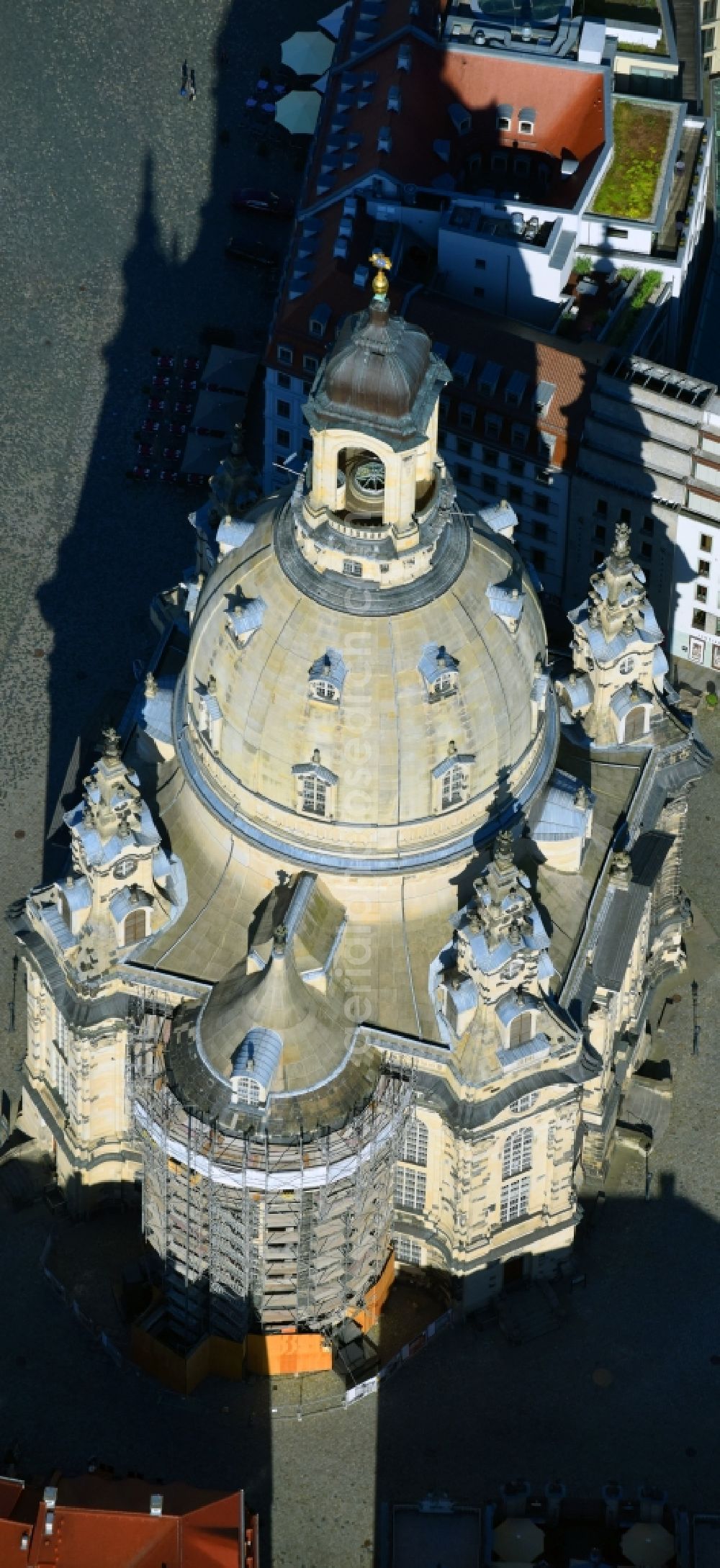 Aerial photograph Dresden - Church building in Frauenkirche Dresden on Neumarkt Old Town- center of downtown in the district Altstadt in Dresden in the state Saxony, Germany