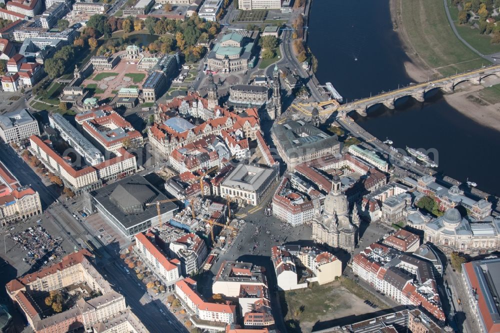 Aerial photograph Dresden - Church building in Frauenkirche Dresden on Neumarkt Old Town- center of downtown in the district Altstadt in Dresden in the state Saxony, Germany