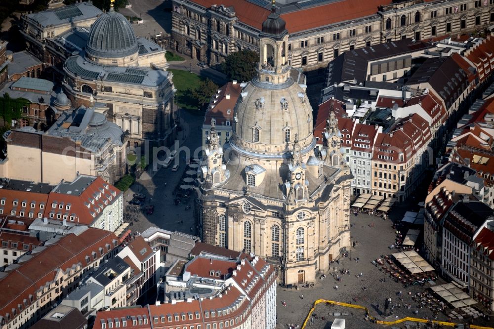 Aerial image Dresden - Church building Frauenkirche in Dresden in the state Saxony, Germany