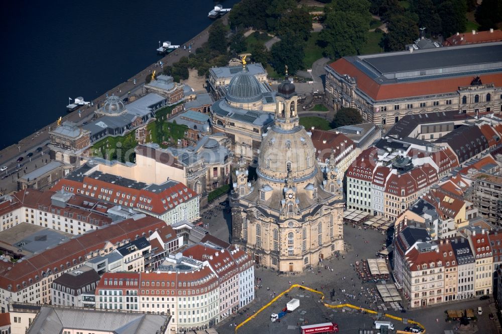 Dresden from above - Church building Frauenkirche in Dresden in the state Saxony, Germany