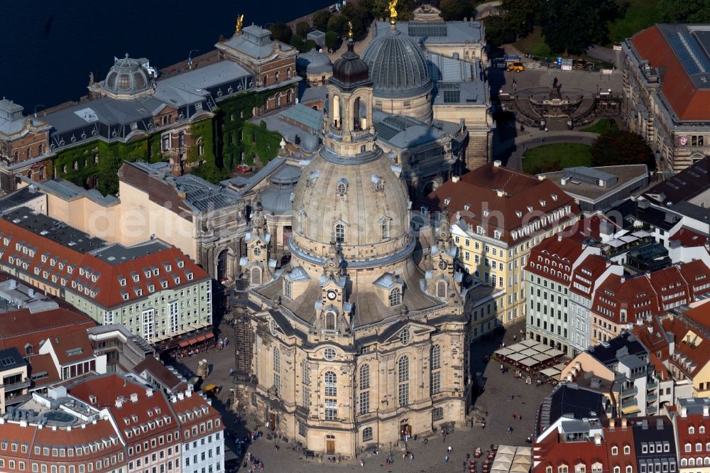 Dresden from above - Church building Frauenkirche in Dresden in the state Saxony, Germany