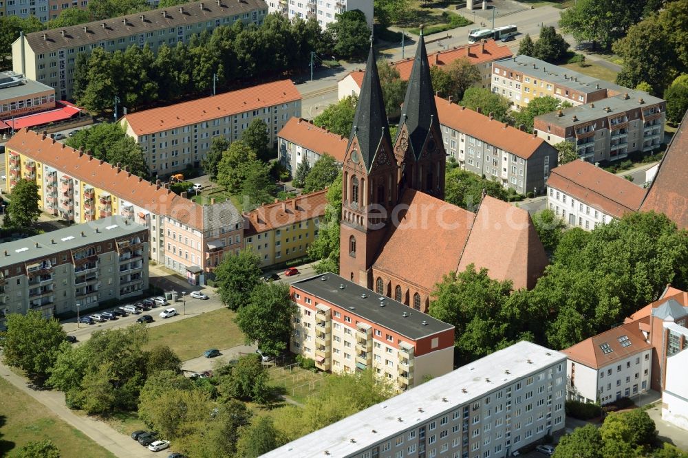 Frankfurt (Oder) from above - Church building of the Friedenskirche in Frankfurt (Oder) in the state Brandenburg