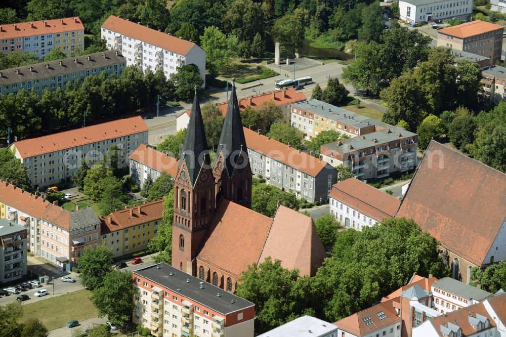 Frankfurt (Oder) from the bird's eye view: Church building of the Friedenskirche in Frankfurt (Oder) in the state Brandenburg