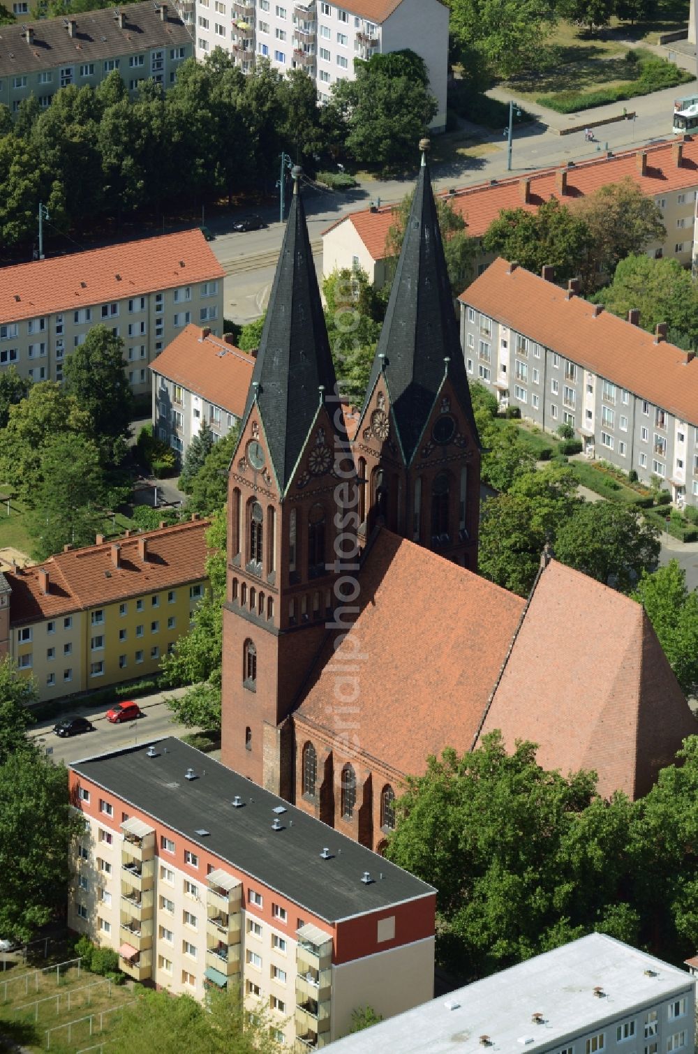 Frankfurt (Oder) from above - Church building of the Friedenskirche in Frankfurt (Oder) in the state Brandenburg