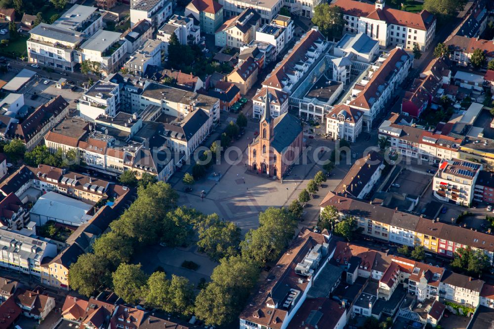 Kehl from the bird's eye view: Church building of Friedenskirche on Marktplatz on street Hauptstrasse in Kehl in the state Baden-Wuerttemberg, Germany