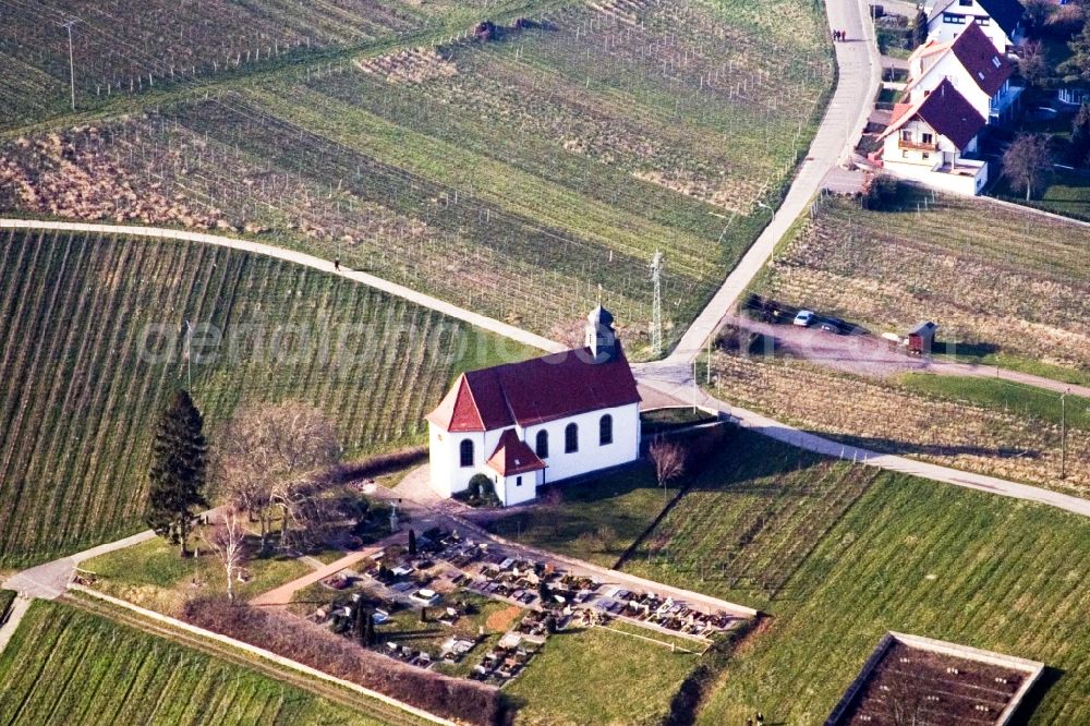 Aerial image Gleiszellen-Gleishorbach - Churches building the chapel Dionysius and grave-yard in the wine-yards near the district Gleishorbach in Gleiszellen-Gleishorbach in the state Rhineland-Palatinate