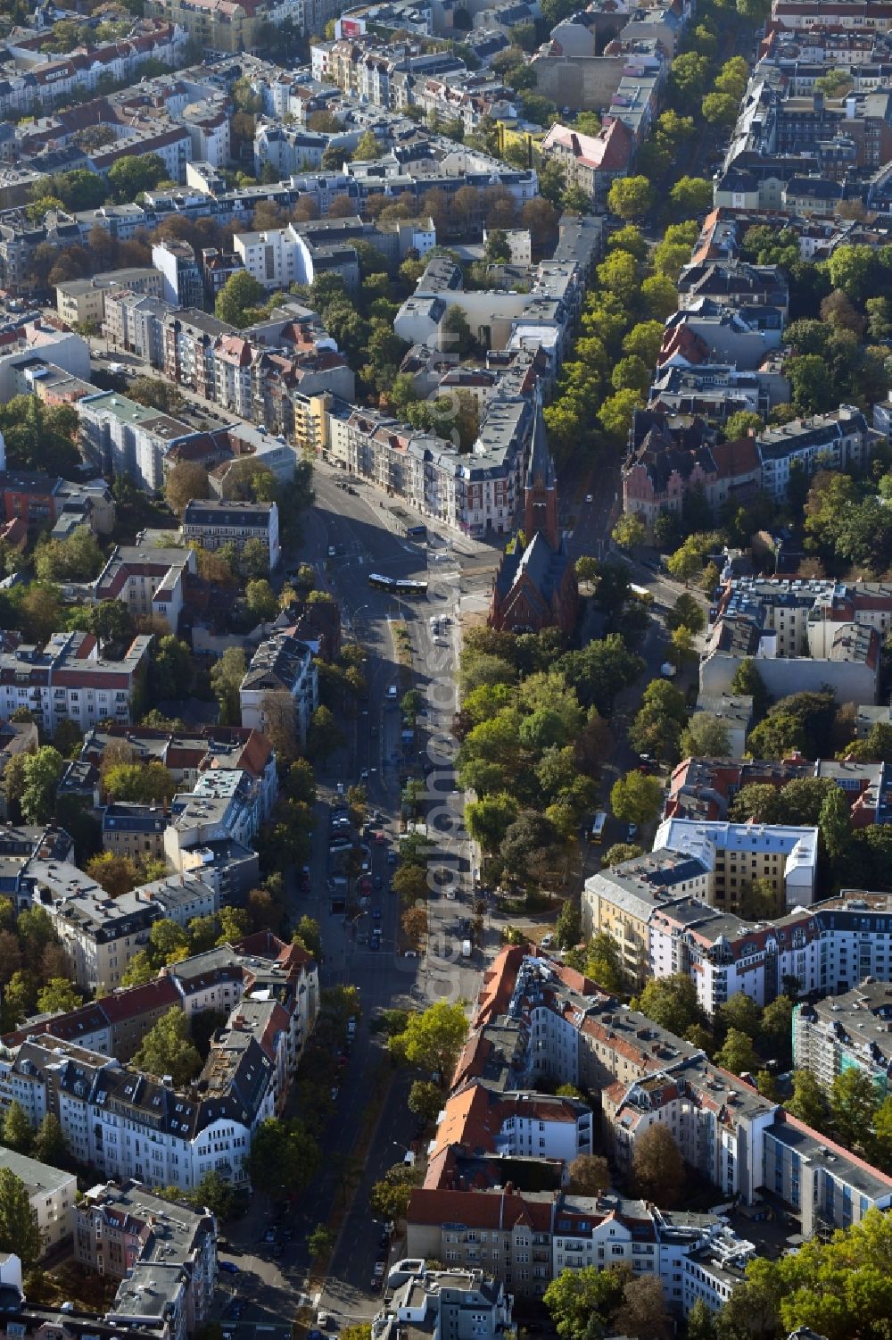 Berlin from above - Church building on Friedrich-Wilhelm-Platz in the district Wilmersdorf in Berlin, Germany