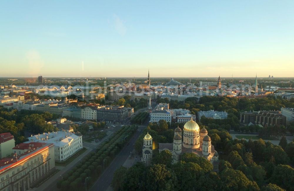 Aerial photograph Riga - Church building in of Nativity of Christ Cathedral Old Town- center of downtown in Riga in , Latvia