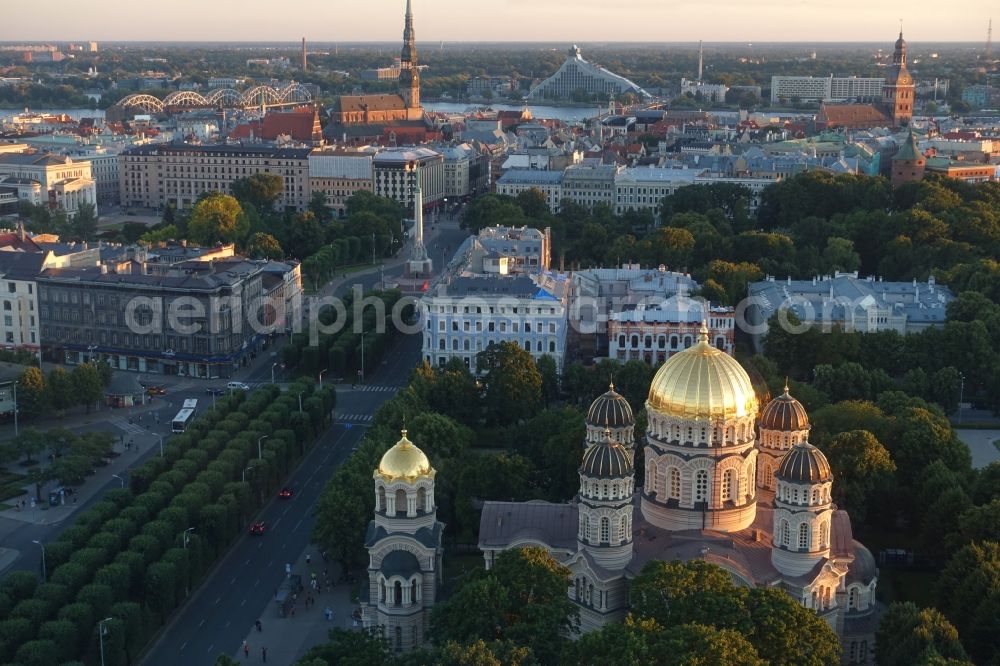 Riga from above - Church building in of Nativity of Christ Cathedral Old Town- center of downtown in Riga in , Latvia