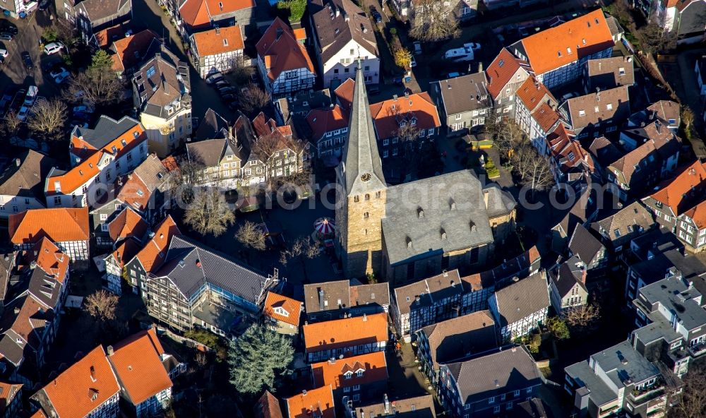 Hattingen from above - Church building in St. Georg Old Town- center of downtown in Hattingen in the state North Rhine-Westphalia, Germany