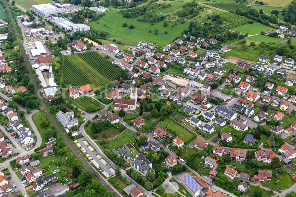 Aerial image Bermatingen - Church building of St. Georg in the village of in Bermatingen in the state Baden-Wuerttemberg, Germany