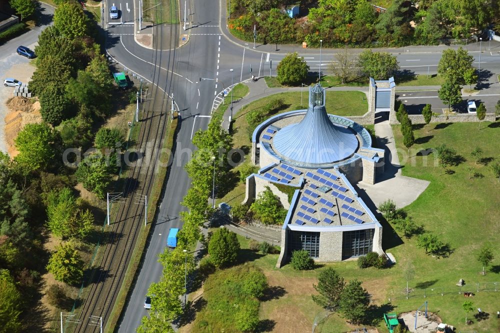 Aerial image Würzburg - Church building Gethsemane-Kirche in the district Heuchelhof in Wuerzburg in the state Bavaria, Germany