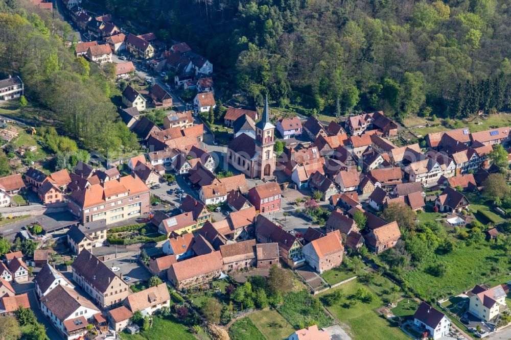 Offwiller from the bird's eye view: Church building in the village of in Offwiller in Grand Est, France