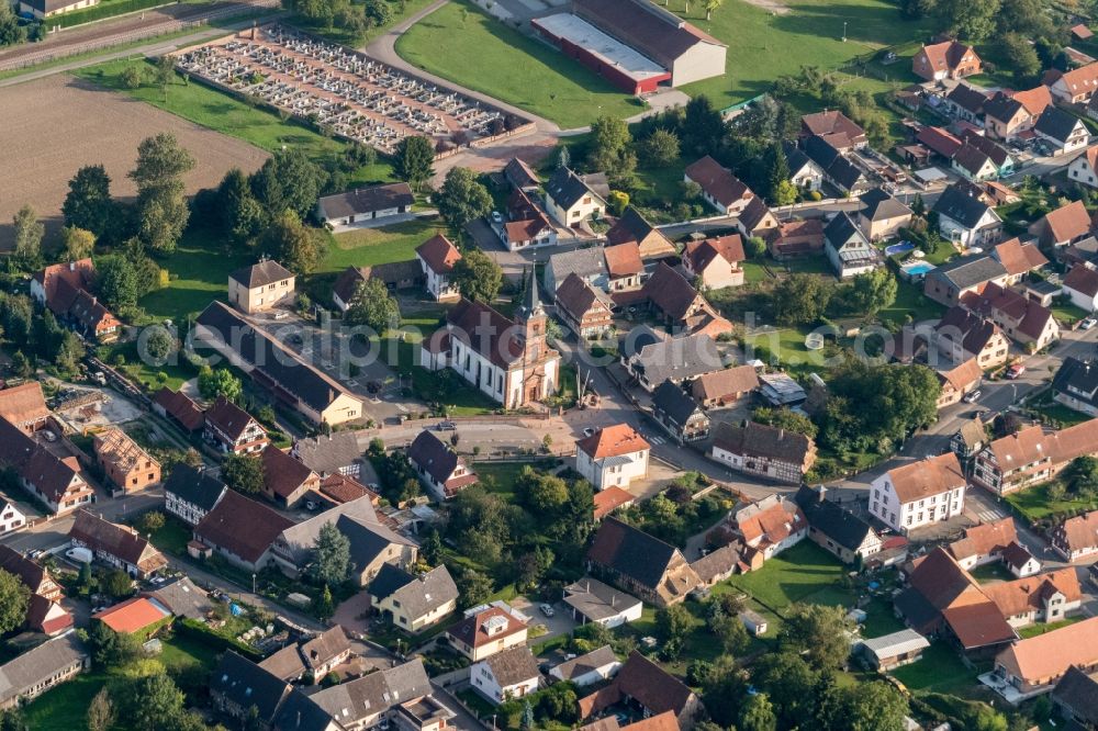 Aerial photograph Rountzenheim - Protestantic church building in the village of in Rountzenheim in Grand Est, France