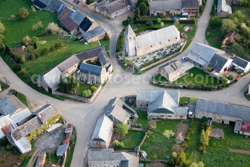 Antheny from above - Church building of Eglise Saint-Remy in the village of in Antheny in Alsace-Champagne-Ardenne-Lorraine, France