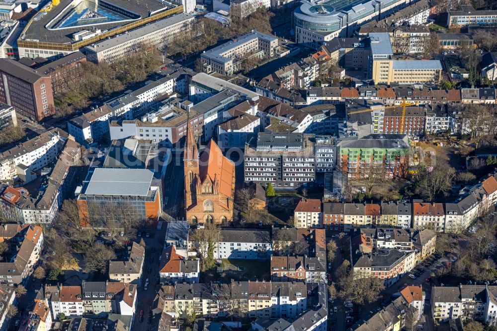 Dortmund from above - Church building Grabeskirche Liebfrauen on the Gustav street in the district Cityring-West in Dortmund at Ruhrgebiet in the state North Rhine-Westphalia, Germany