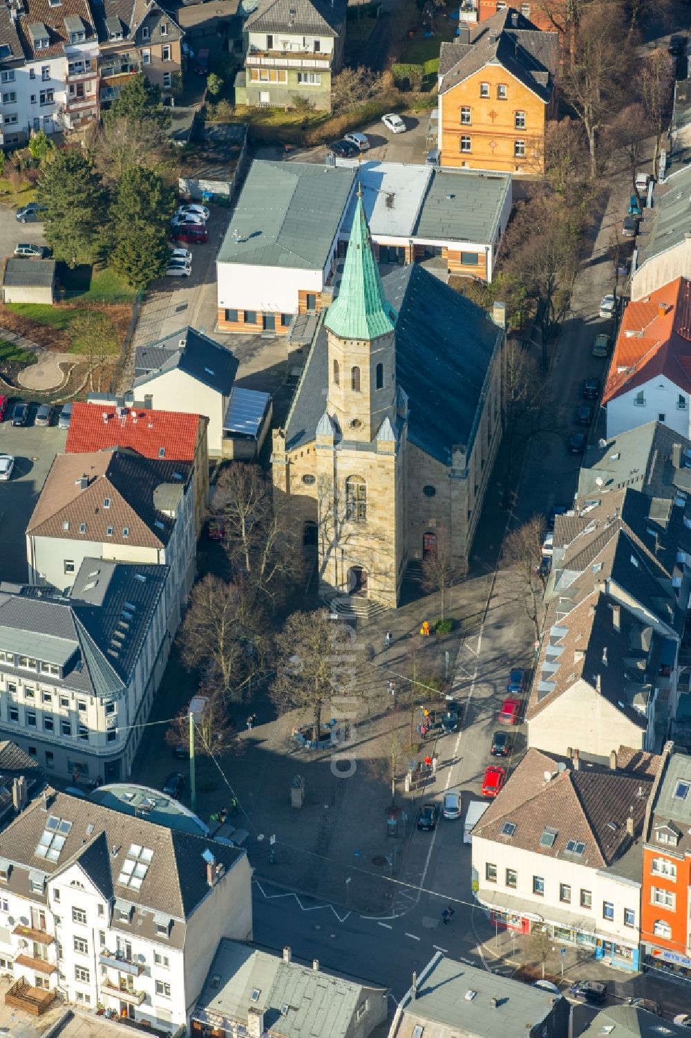 Aerial photograph Hagen - Church building in Hagen in the state North Rhine-Westphalia