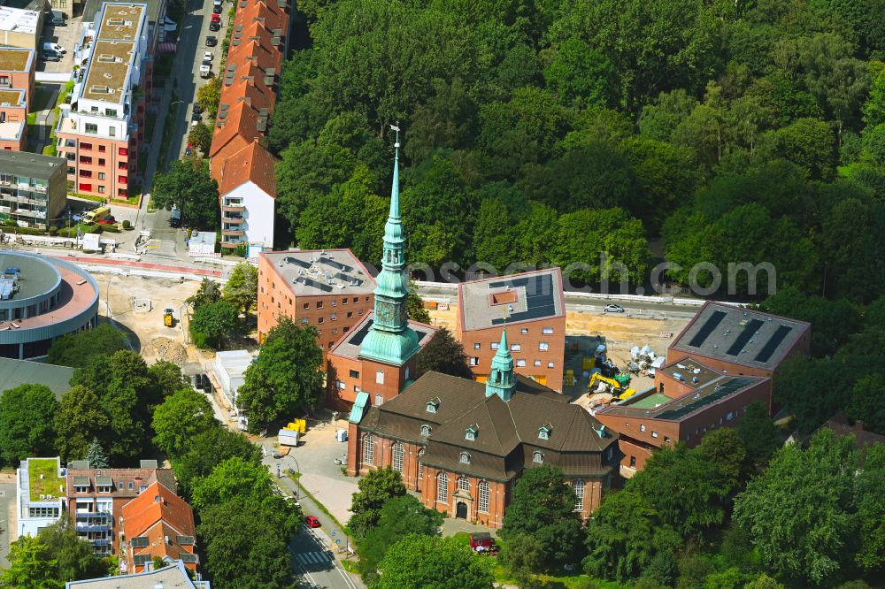 Hamburg from the bird's eye view: Church building Hauptkirche St. Trinitatis on Kirchenstrasse in the Altona-Altstadt district in Hamburg, Germany