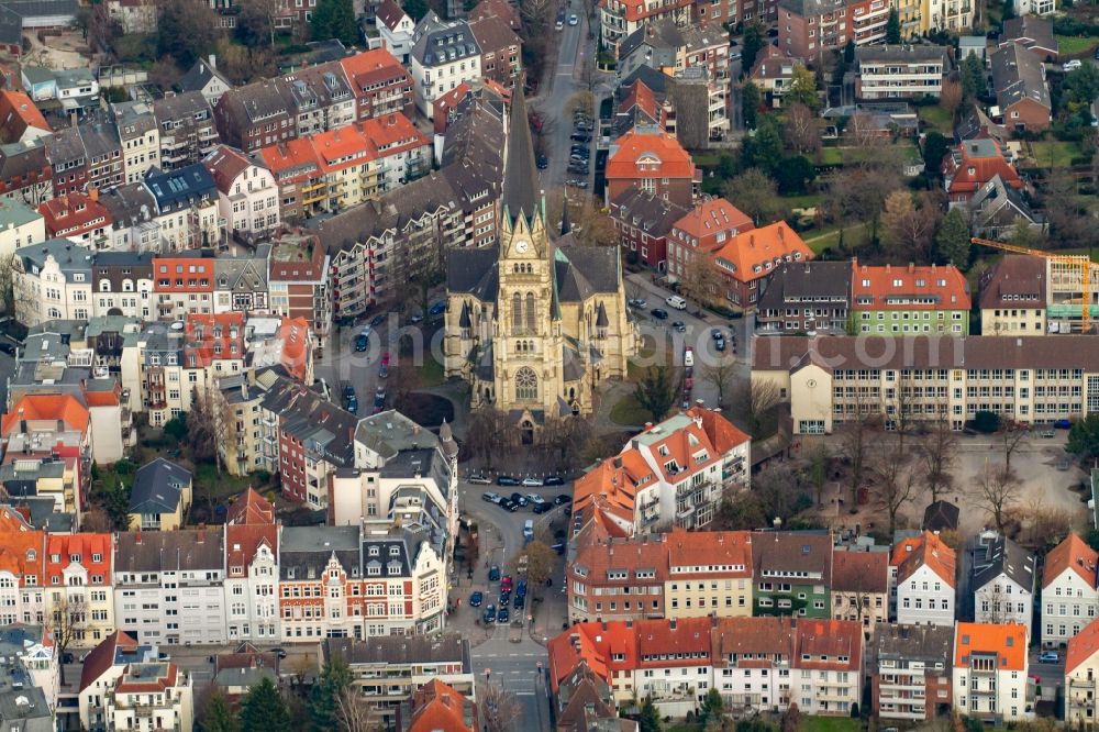 Münster from above - Church building of the Holy Cross Church in the district Kreuzviertel in Munster in the state North Rhine-Westphalia, Germany