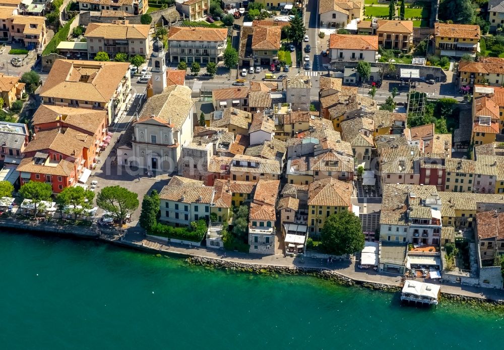 Aerial photograph Torri del Benaco - Church building holy Peter and Paul in Torri del Benaco at the Garda sea in Veneto, Italy