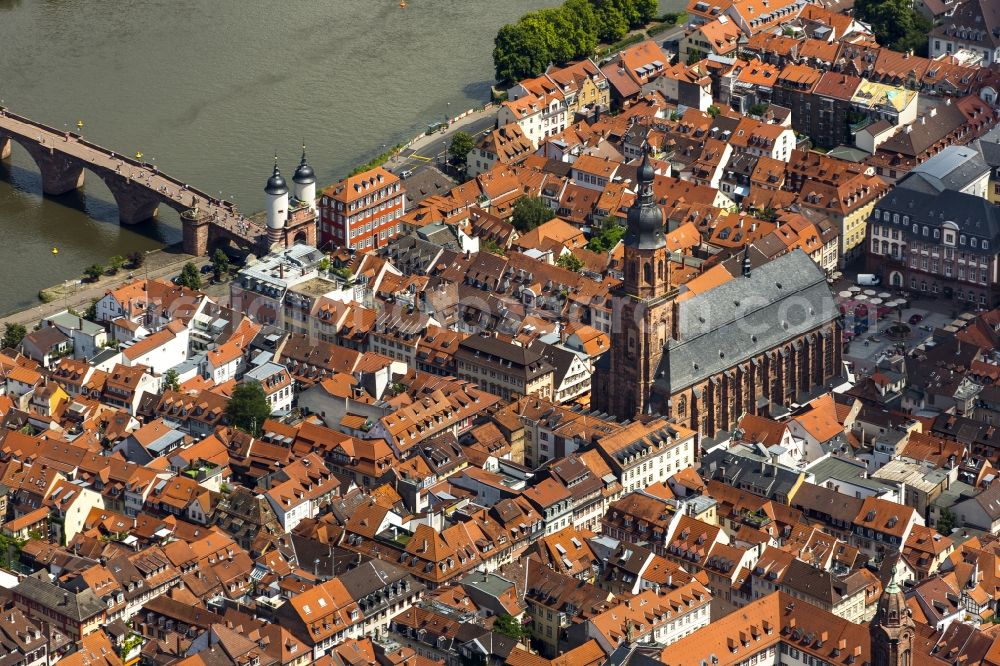 Heidelberg from above - Church building Heiliggeistkirche in Heidelberg in the state Baden-Wuerttemberg