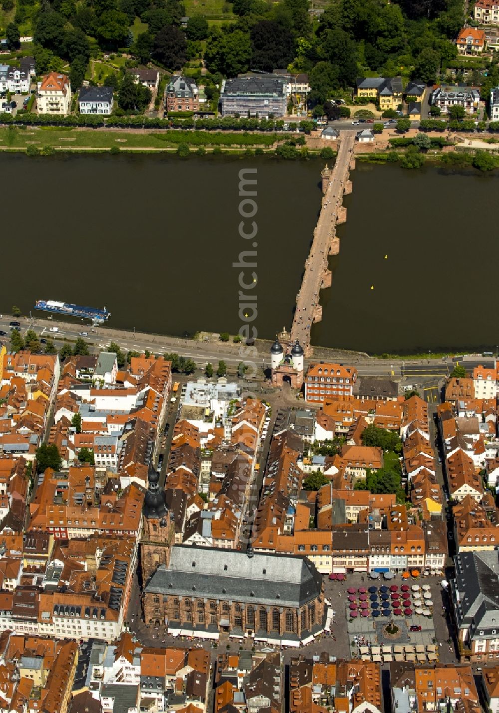 Aerial photograph Heidelberg - Church building Heiliggeistkirche in Heidelberg in the state Baden-Wuerttemberg