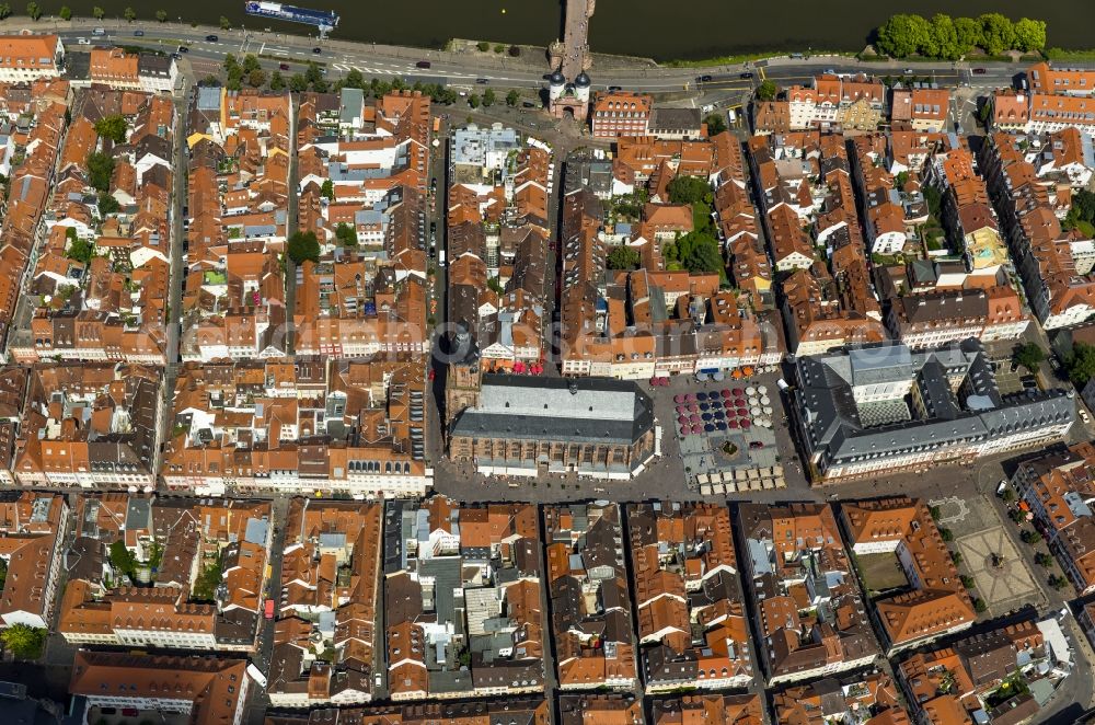 Aerial photograph Heidelberg - Church building Heiliggeistkirche in Heidelberg in the state Baden-Wuerttemberg