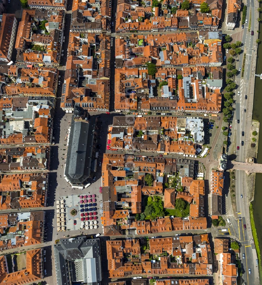 Heidelberg from above - Church building Heiliggeistkirche in Heidelberg in the state Baden-Wuerttemberg