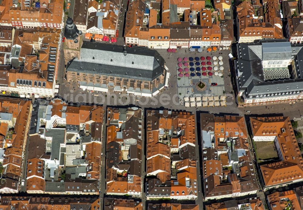 Heidelberg from the bird's eye view: Church building Heiliggeistkirche in Heidelberg in the state Baden-Wuerttemberg